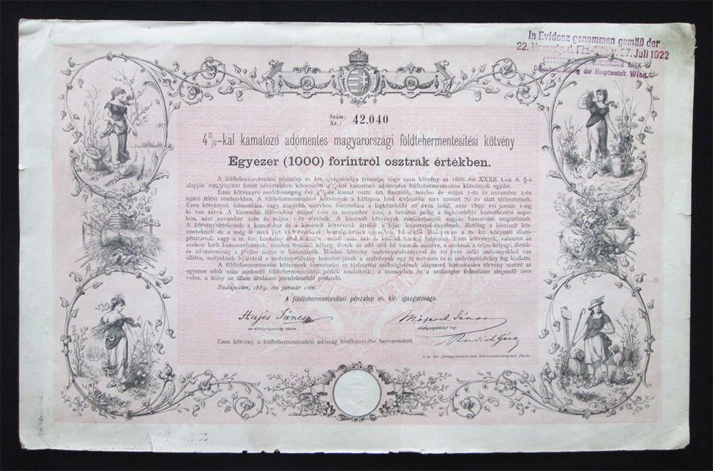 Fldtehermentestsi ktvny 1000 forint 1889